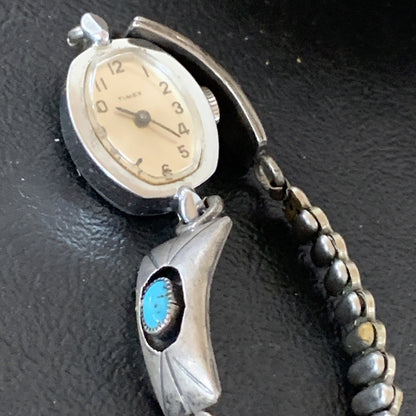 Turquoise Navajo Sterling Silver Old Pawn Shadowbox Watch Tips 01449