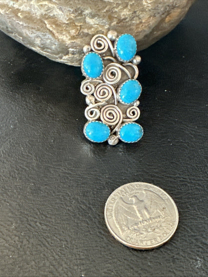Navajo Blue Kingman Turquoise Ring MultiStone Cluster Sz 8 19801