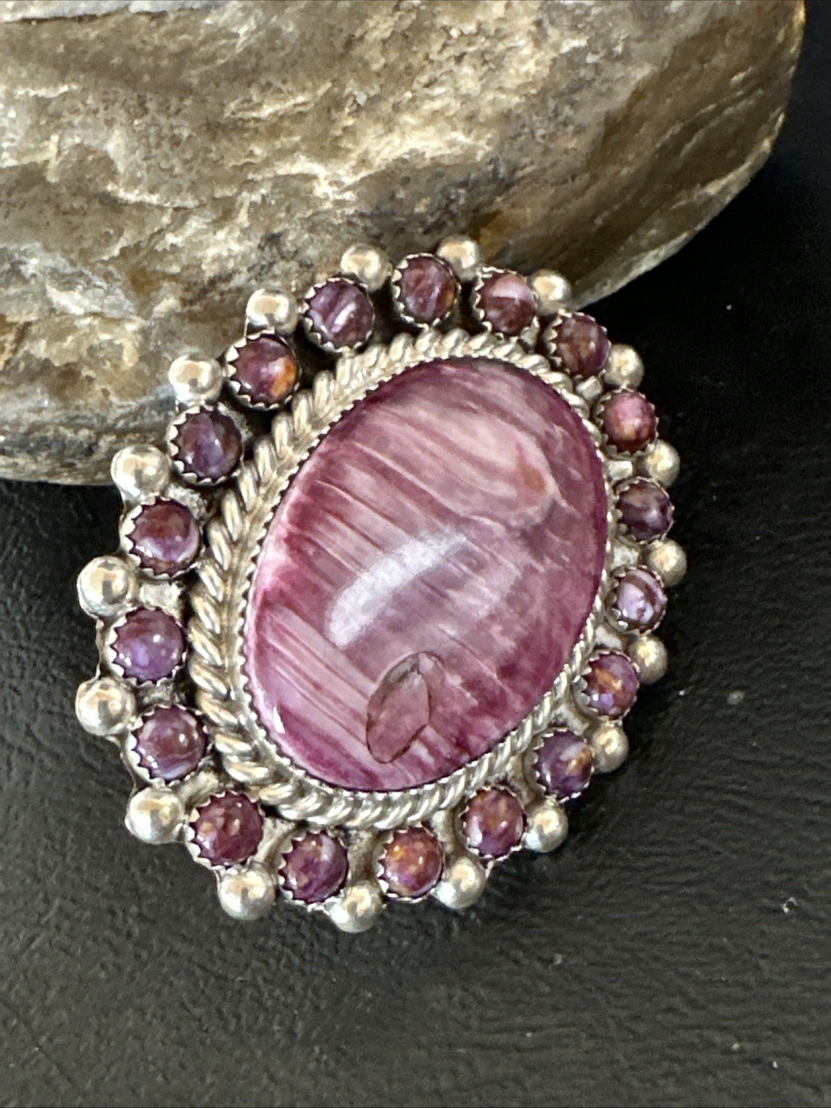 Womens Purple Spiny Oyster Navajo Sterling Silver Cluster Ring Size 9 19760