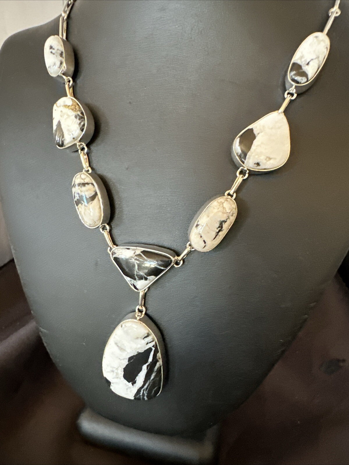 Women White Buffalo Turquoise Lariat Necklace Pendant Sterling Silver 18” 18413