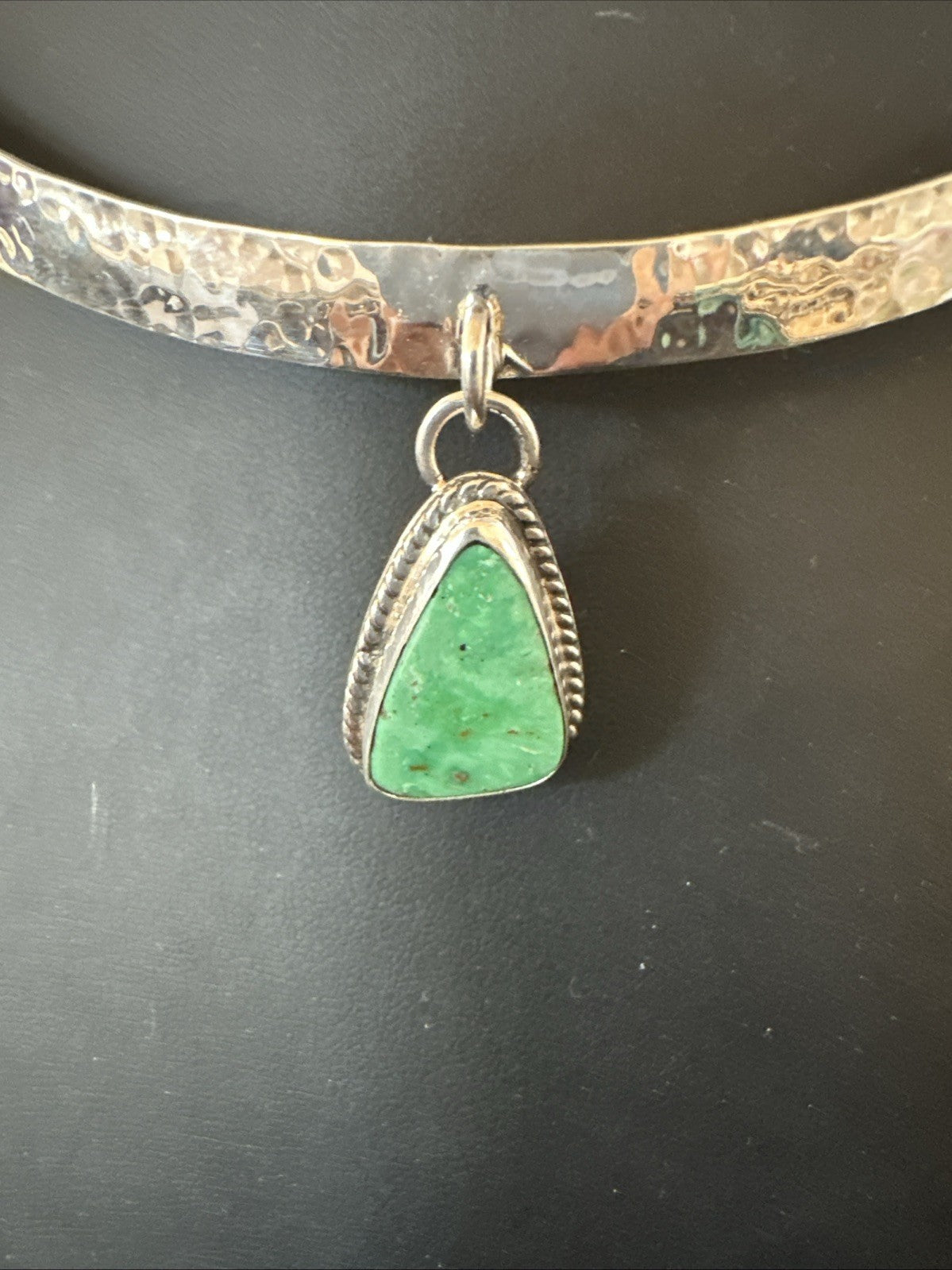 H Joe Navajo Sterling Silver Green Turquoise Collar Choker Necklace 15” 19437