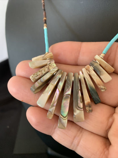 Blue Turquoise & Pava Shell Heishi Navajo Sterling Silver Necklace 01689