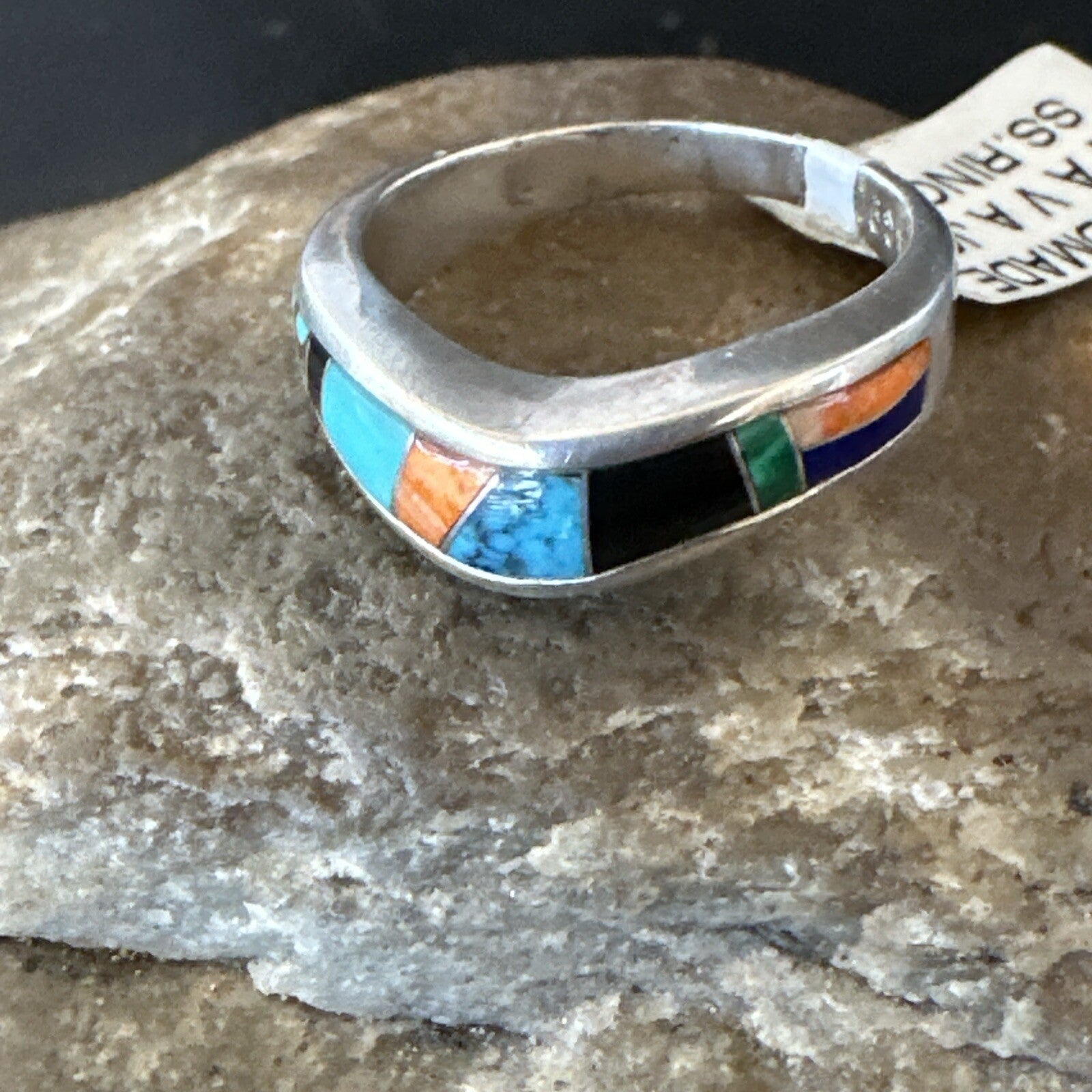 MultiColor Navajo Sterling Turquoise Spiny Oyster Inlay Ring Sz 7 18710