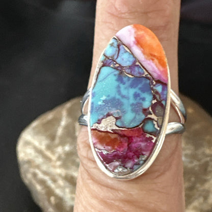 Blue Turquoise Spiny Oyster Southwestern Sterling Silver Ring Size 7 18496