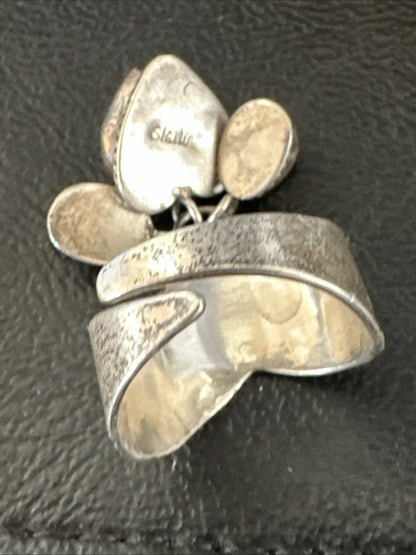 Heart Pink Conch Cluster Spiny Stamped Ring Adjustable Navajo Sz 7.5 19202