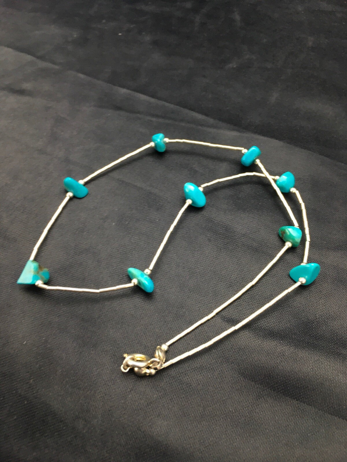 Girls Nugget Turquoise Liquid Sterling Silver Necklace 14" 02931