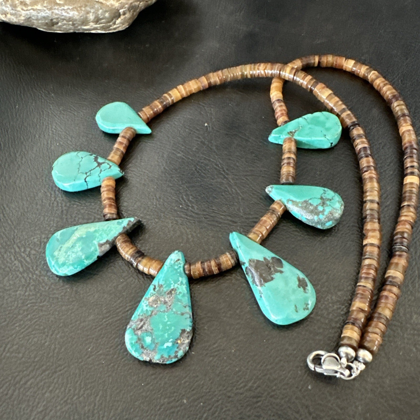 Southwestern Sterling Silver Blue Turquoise Shell 20" Necklace 19508