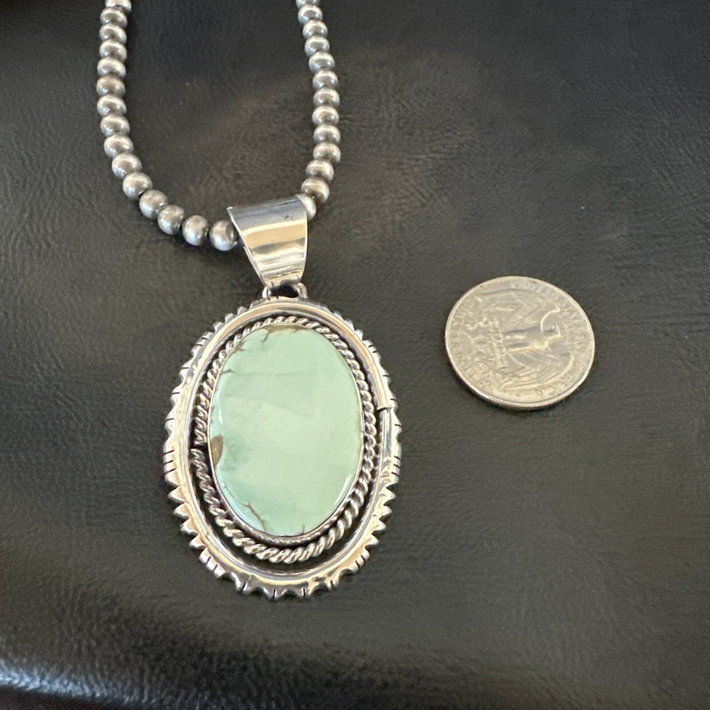 Mens Women Navajo Sterling Silver Green Turquoise Necklace Pendant 18194