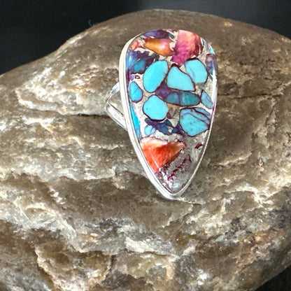 Blue Turquoise Spiny Oyster Navajo Sterling Silver Ring Size 7 18226
