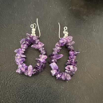 Purple Amethyst Nugget Bead Sterling Silver 1" Earrings 19019