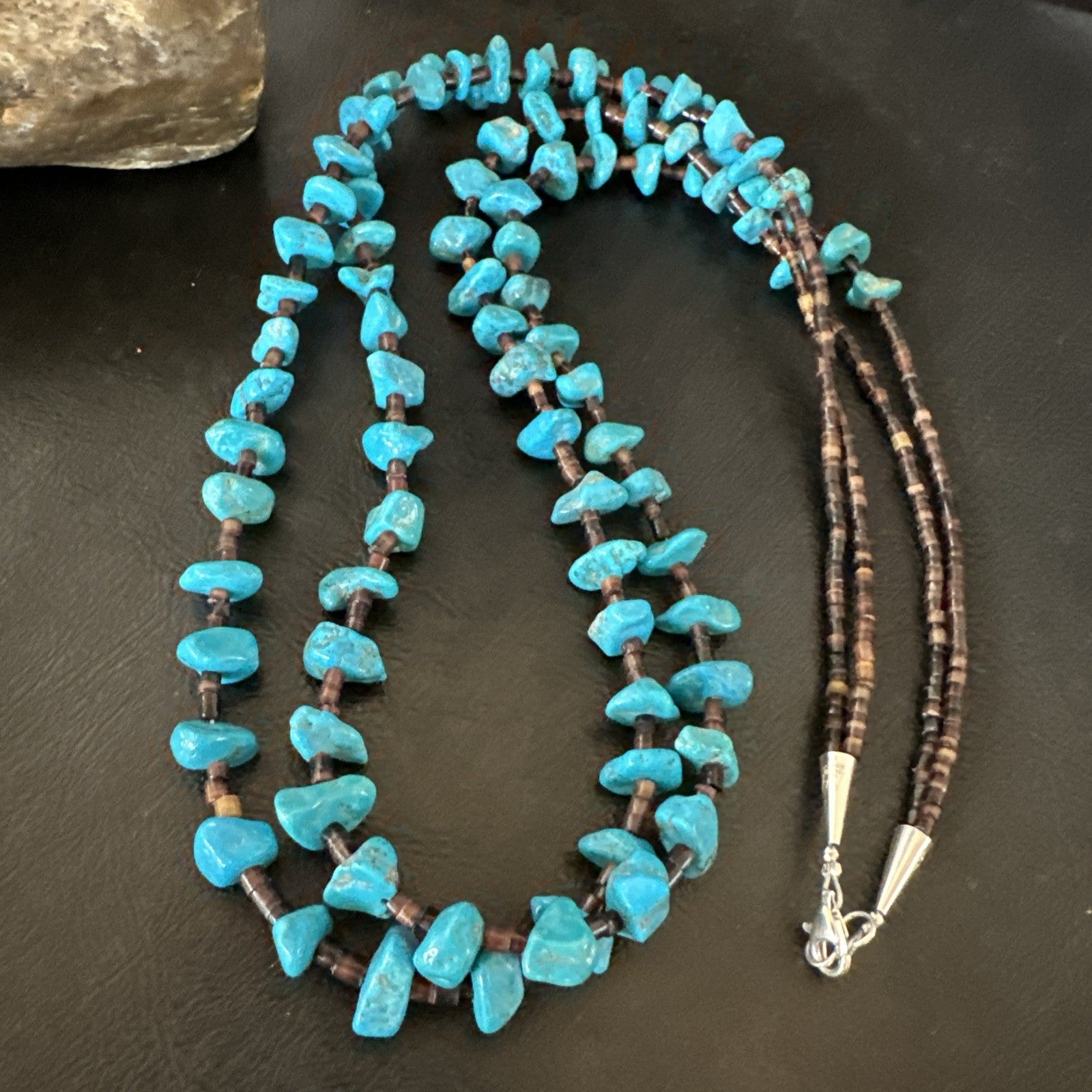 Santo Domingo Kingman Turquoise Heishi Sterling Silver Bead 30” Necklace 19553