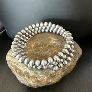 Navajo Pearls 6mm Beads Stainless Steel Wire Wrap Bracelet | Sterling Silver | Authentic Native American Handmade | 19021
