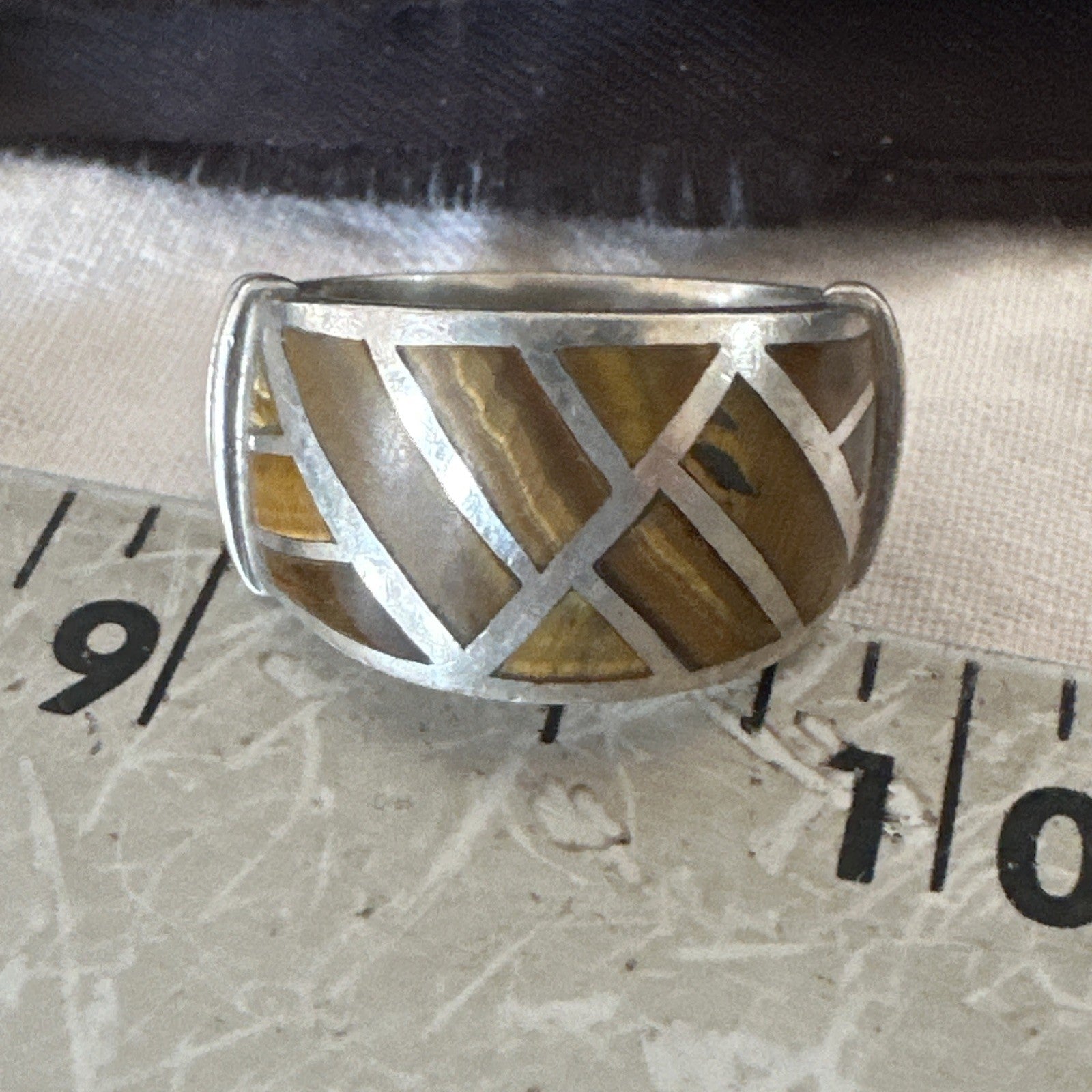 Women Coffee Tigers Eye Navajo Sterling Silver Inlay Ring Size 7 19036
