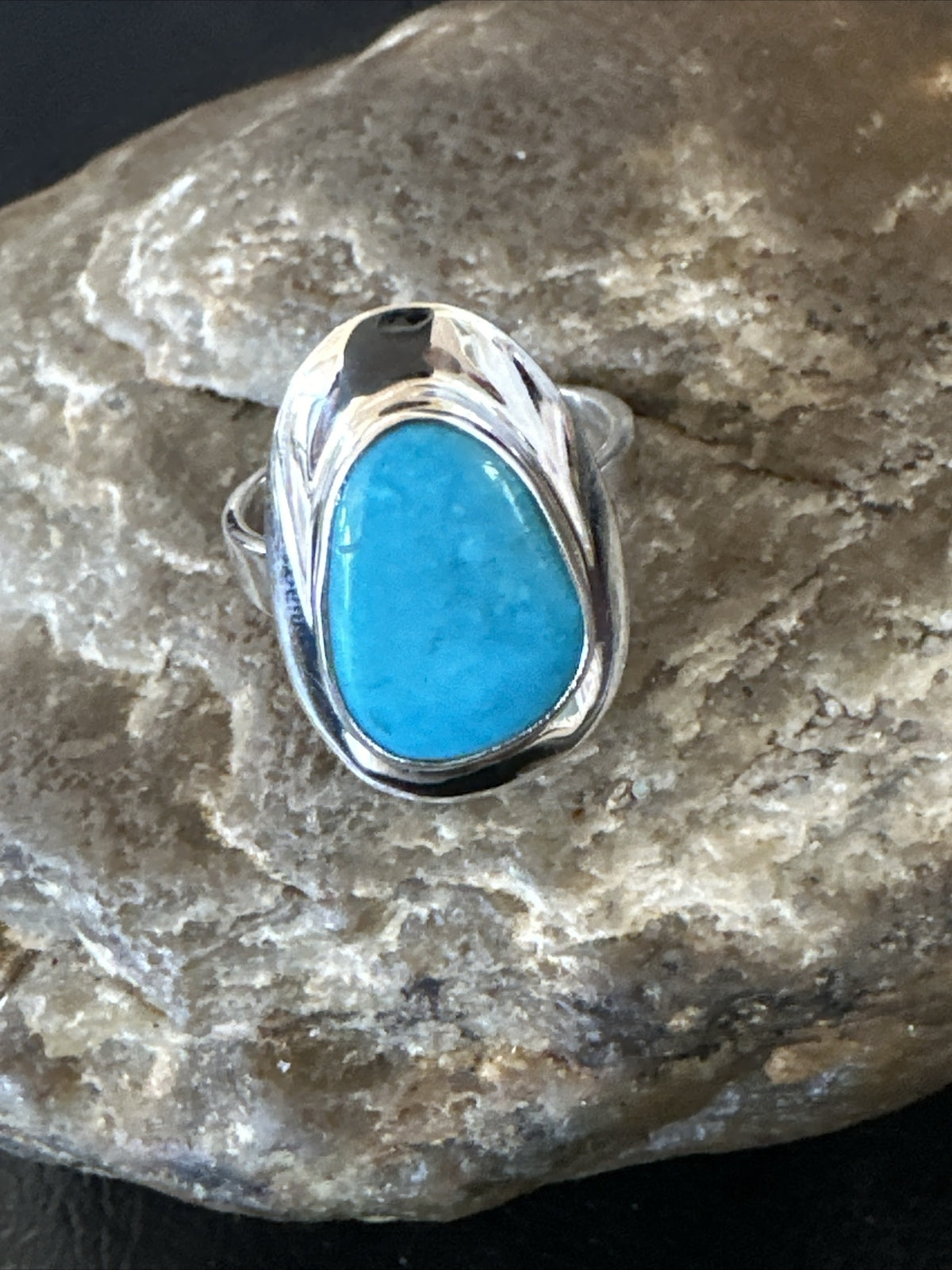 WoMens Sterling Silver Blue Kingman Turquoise Ring Size 7.5 17685