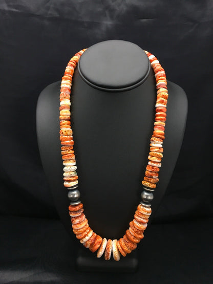 Orange Spiny Oyster Navajo Sterling Silver Necklace 02623