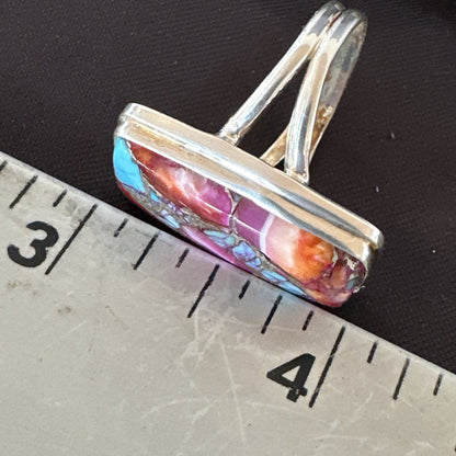 Blue Turquoise Spiny Oyster Southwestern Sterling Silver Ring Size 9 19060