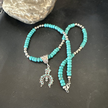 Naja Blue Turquoise Cluster Zuni Pendant Sterling Silver Necklace 20" 19716