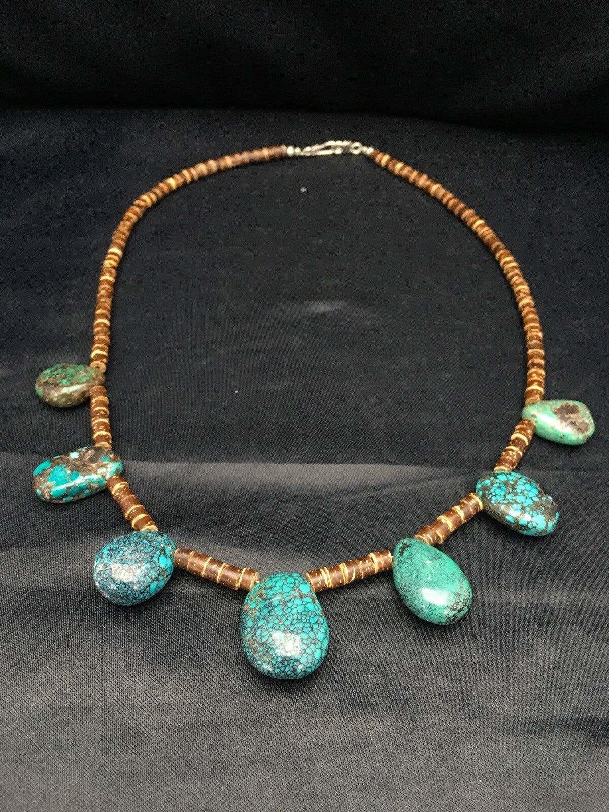 Spider Web Turquoise & Bone Bead Southwestern Sterling Silver Necklace 20" 02628