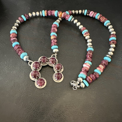 Purple Spiny Oyster Naja Pendant Turquoise Navajo Sterling Silver Necklace 18849