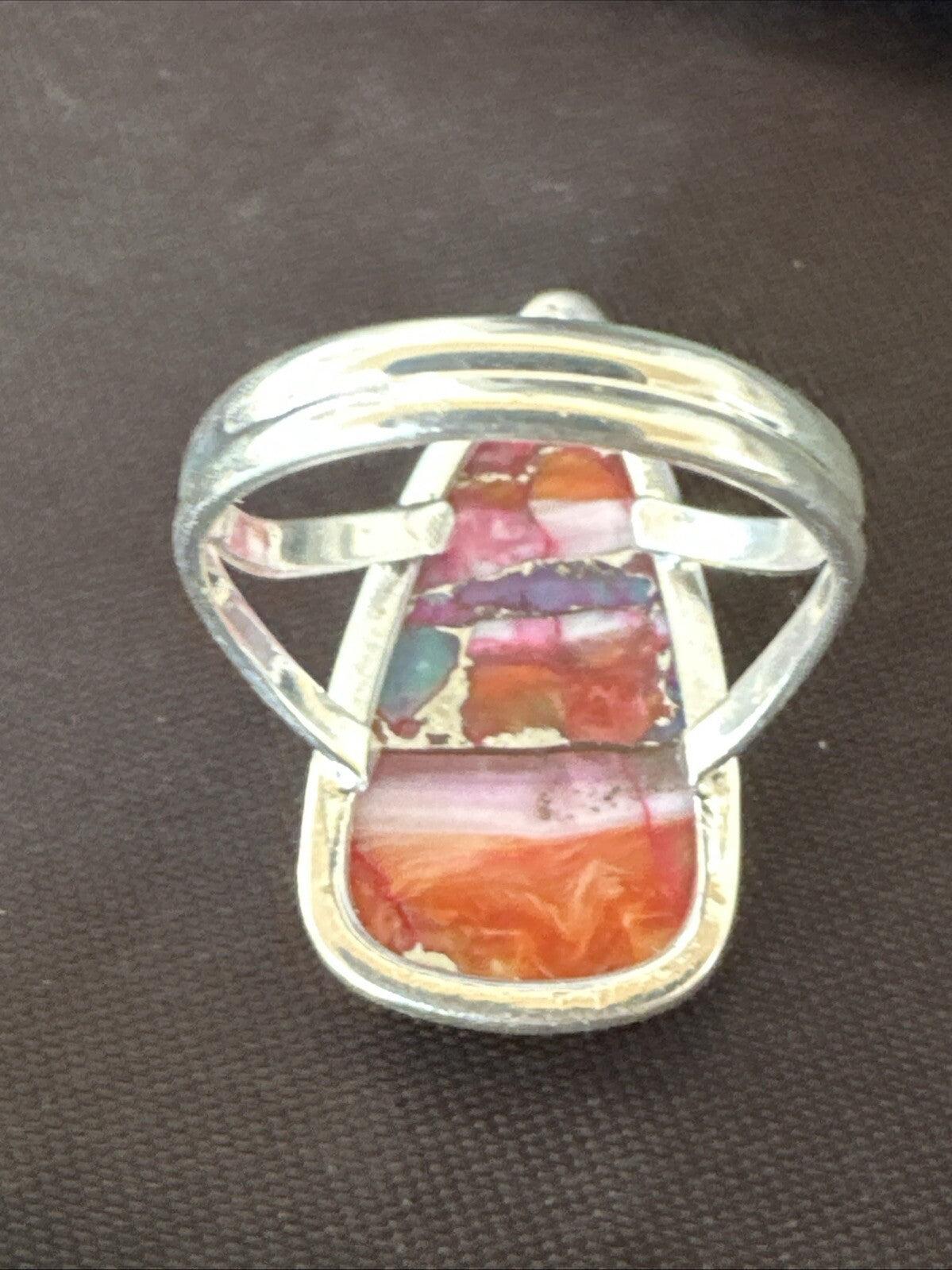 Blue Turquoise Spiny Oyster Southwestern Sterling Silver Ring Size 8.5 18545