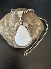 Men's White Buffalo Turquoise Pendant Beads Necklace | Sterling Silver | Authentic Native American Handmade | 18310