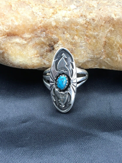 Old Pawn Shadow Box Navajo Sterling Kingman Turquoise Ring Set5.75 2625