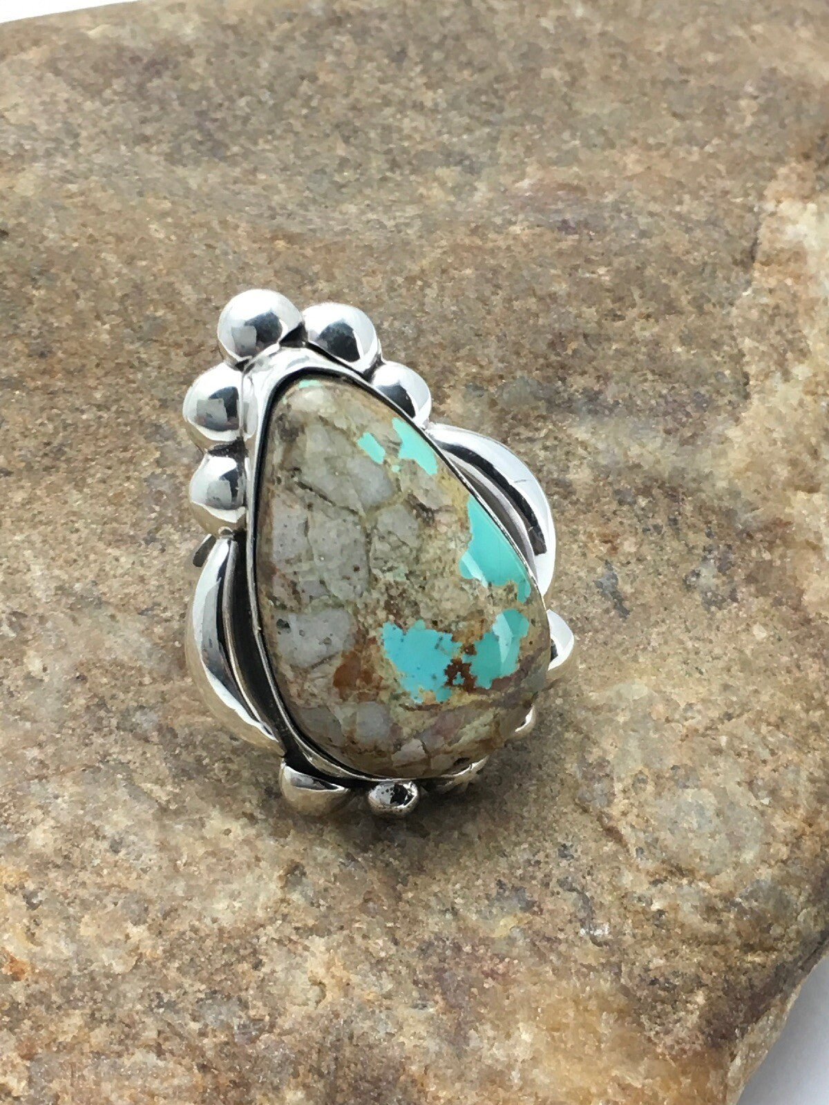 Turquoise Southwestern Sterling Silver Ring Size 8.25 2598