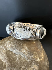 Men's White Buffalo Turquoise Navajo Cuff Bracelet 7.5" | Sterling Silver | Authentic Native American Handmade | 19428