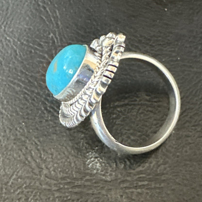 Yazzie Handmade Navajo Sterling Silver  Blue Kingman Turquoise Ring Sz 8.5 19627
