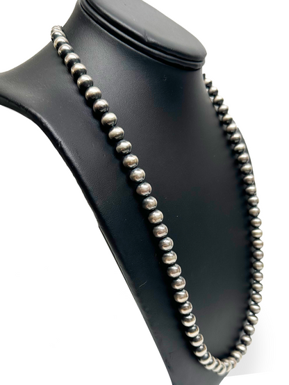 Native American 8mm Sterling Silver Navajo Pearls 30" Single Strand Necklace