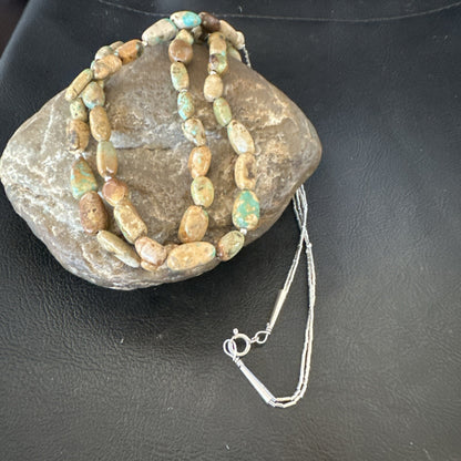 Only One Sterling Silver Heishi Green Turquoise 2 Strands Bead Necklace 18823