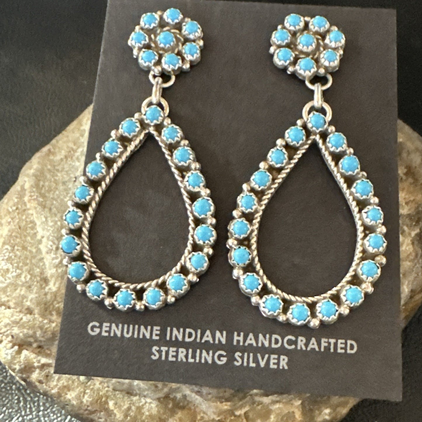Zuni Petite Point Turquoise Cluster Earrings Sterling Silver Handmade 19772