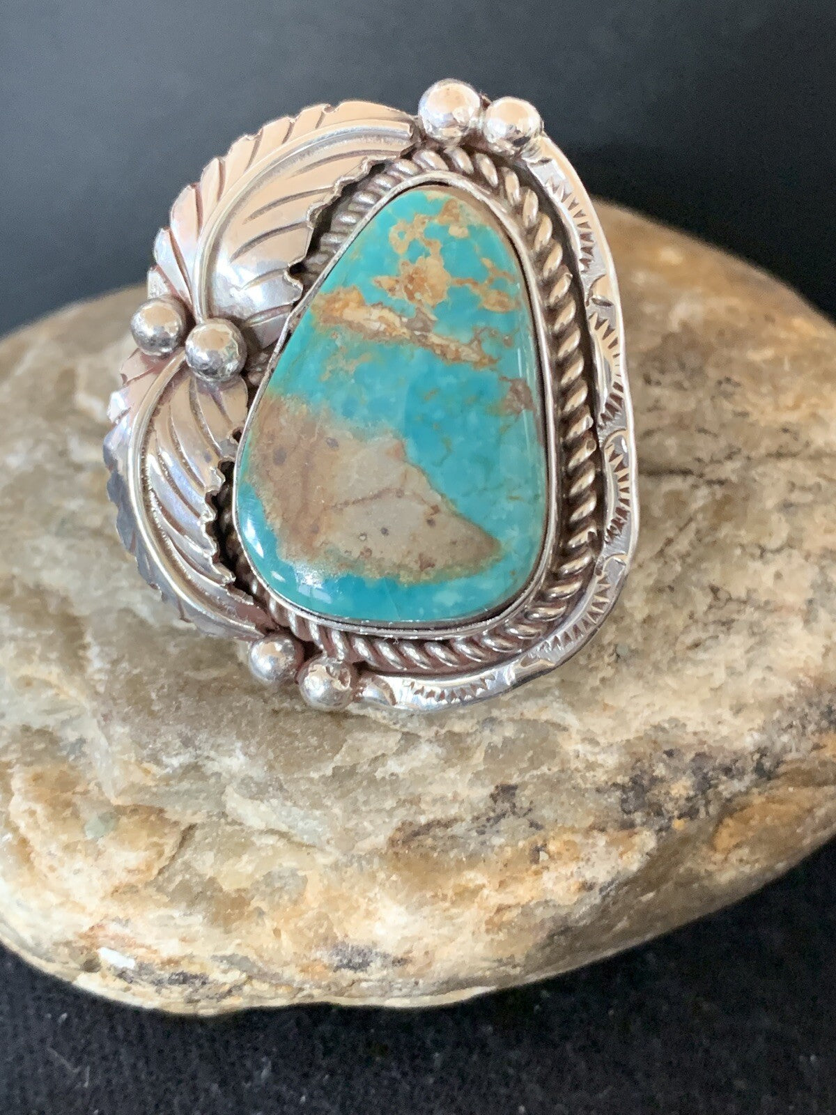 Blue Royston Turquoise Navajo Sterling Silver Ring Size 10 00133