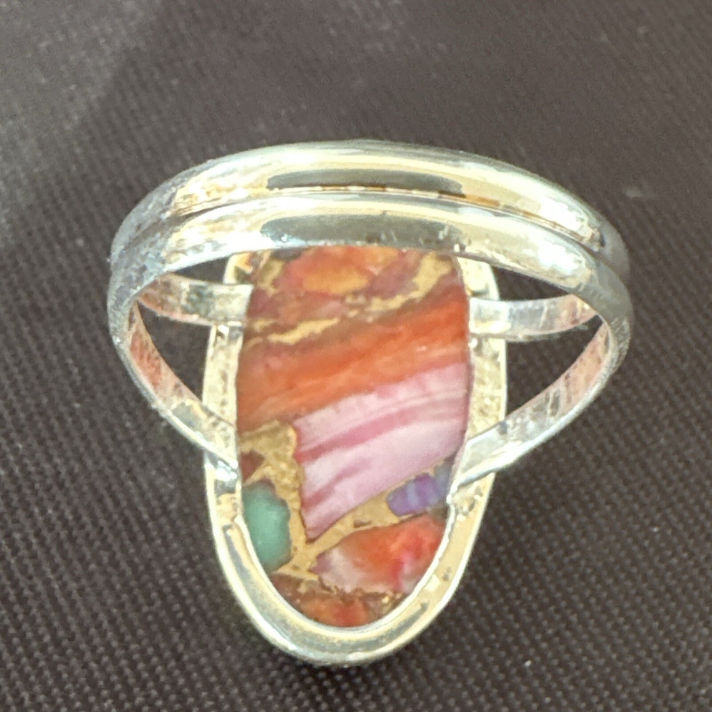 Blue Turquoise Spiny Oyster Navajo Sterling Silver Ring Size 8 18214