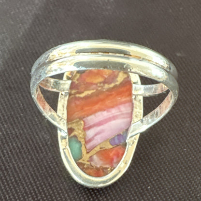 Blue Turquoise Spiny Oyster Navajo Sterling Silver Ring Size 8 18214
