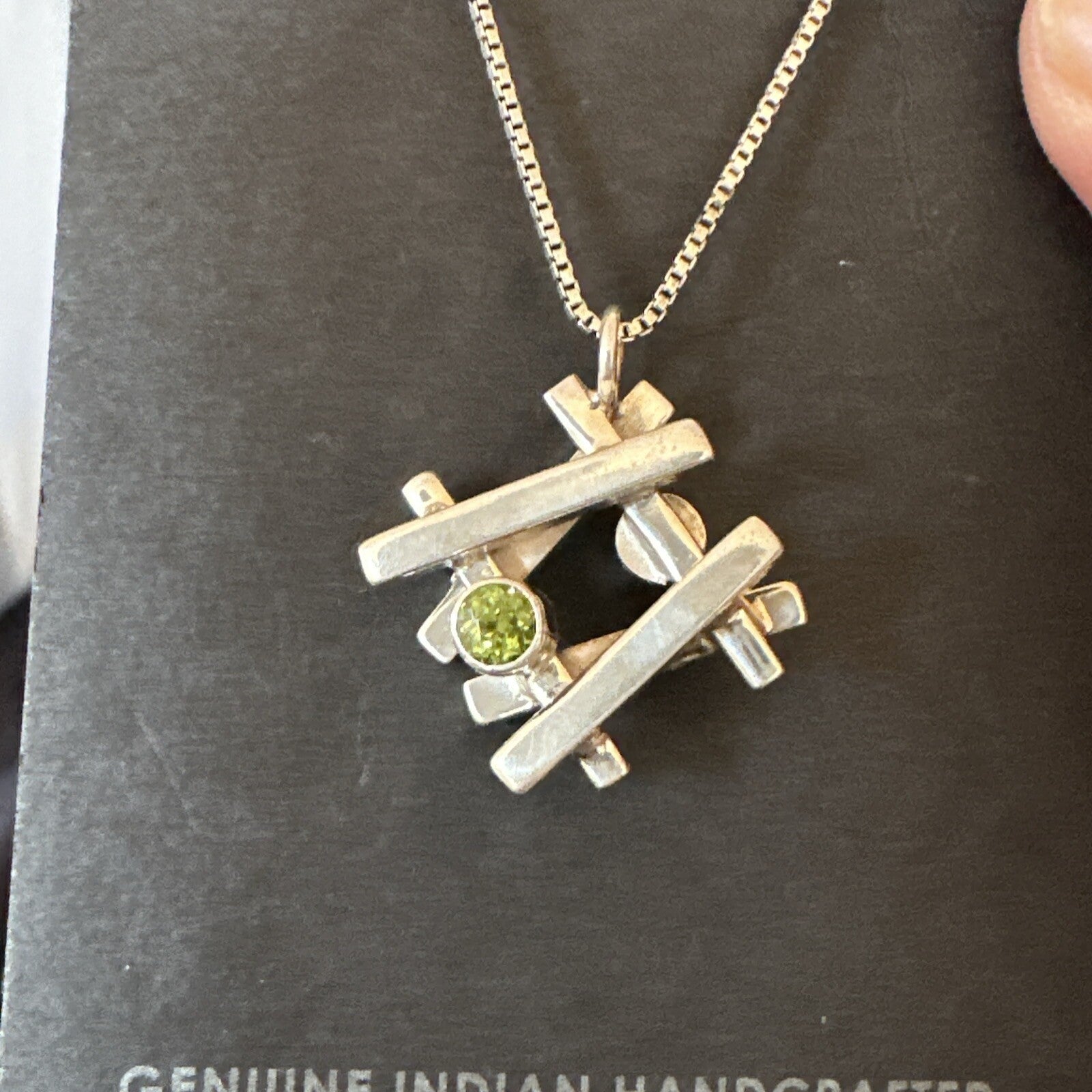 Double Sided Opal Green Peridot Faceted Sterling Silver  Pendant Necklace 17967