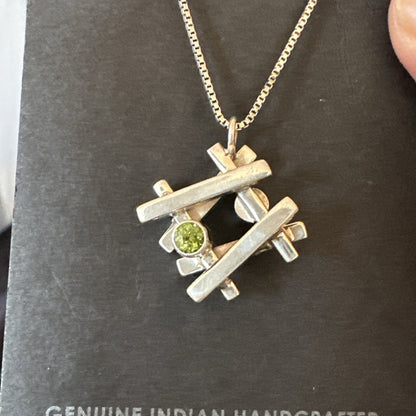 Double Sided Opal Green Peridot Faceted Sterling Silver  Pendant Necklace 17967