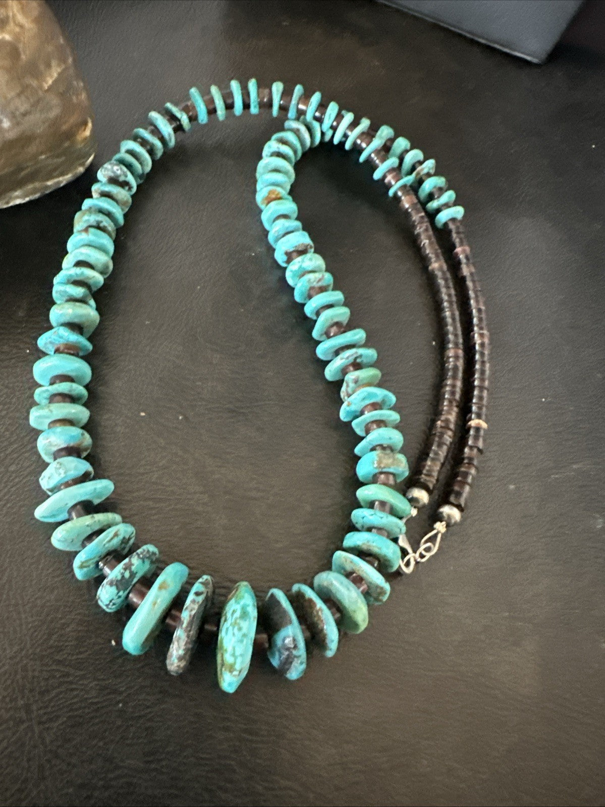 Navajo Blue Turquoise Shell Sterling Silver 24” Necklace 19710