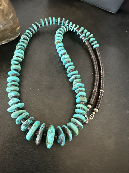 Navajo Blue Turquoise Shell Sterling Silver 24” Necklace 19710