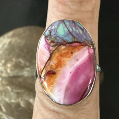 Blue Turquoise Spiny Oyster Southwestern Sterling Silver Ring Size 8 18438