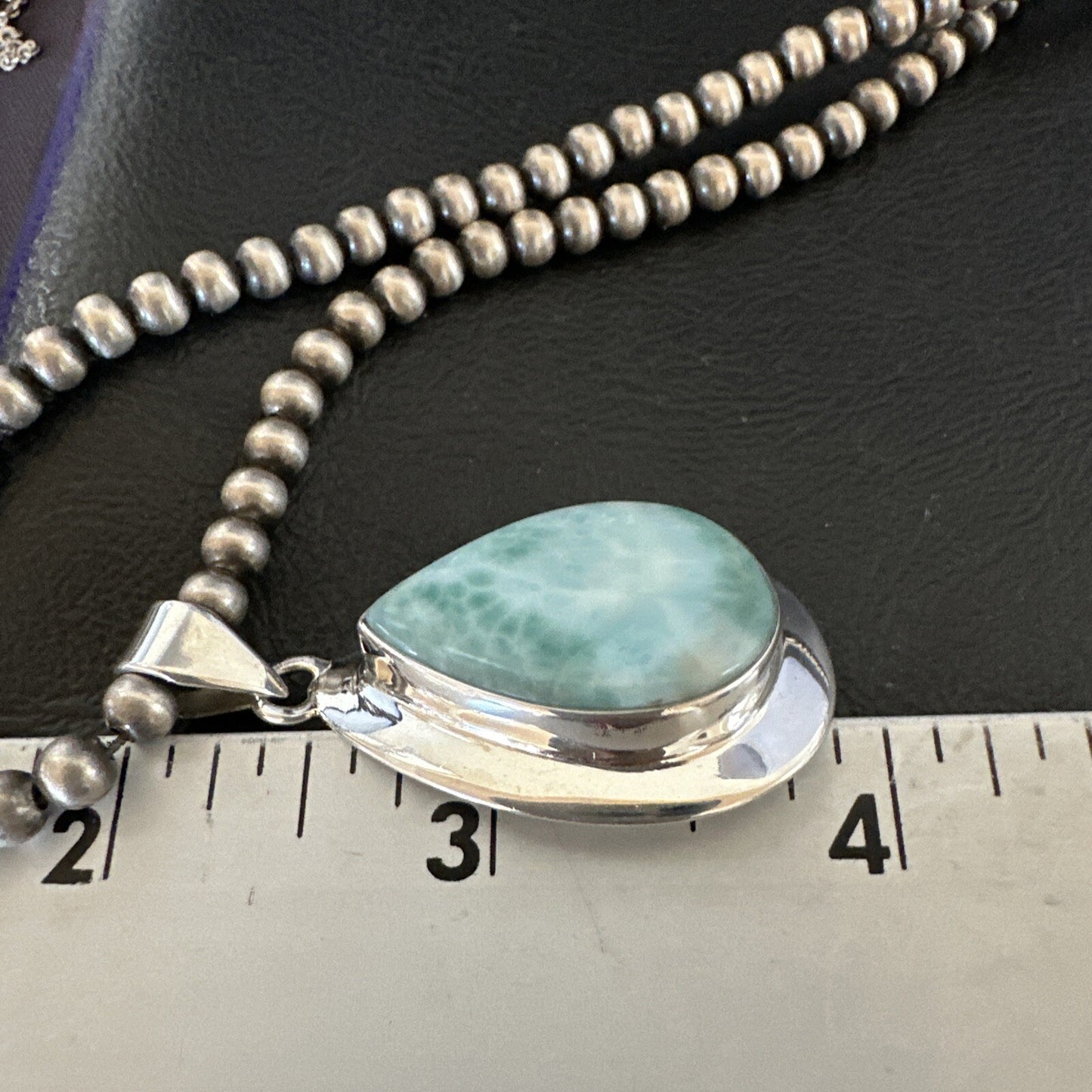 Womens Blue Larimar Pendant Navajo Sterling Silver Beads Necklace 17715