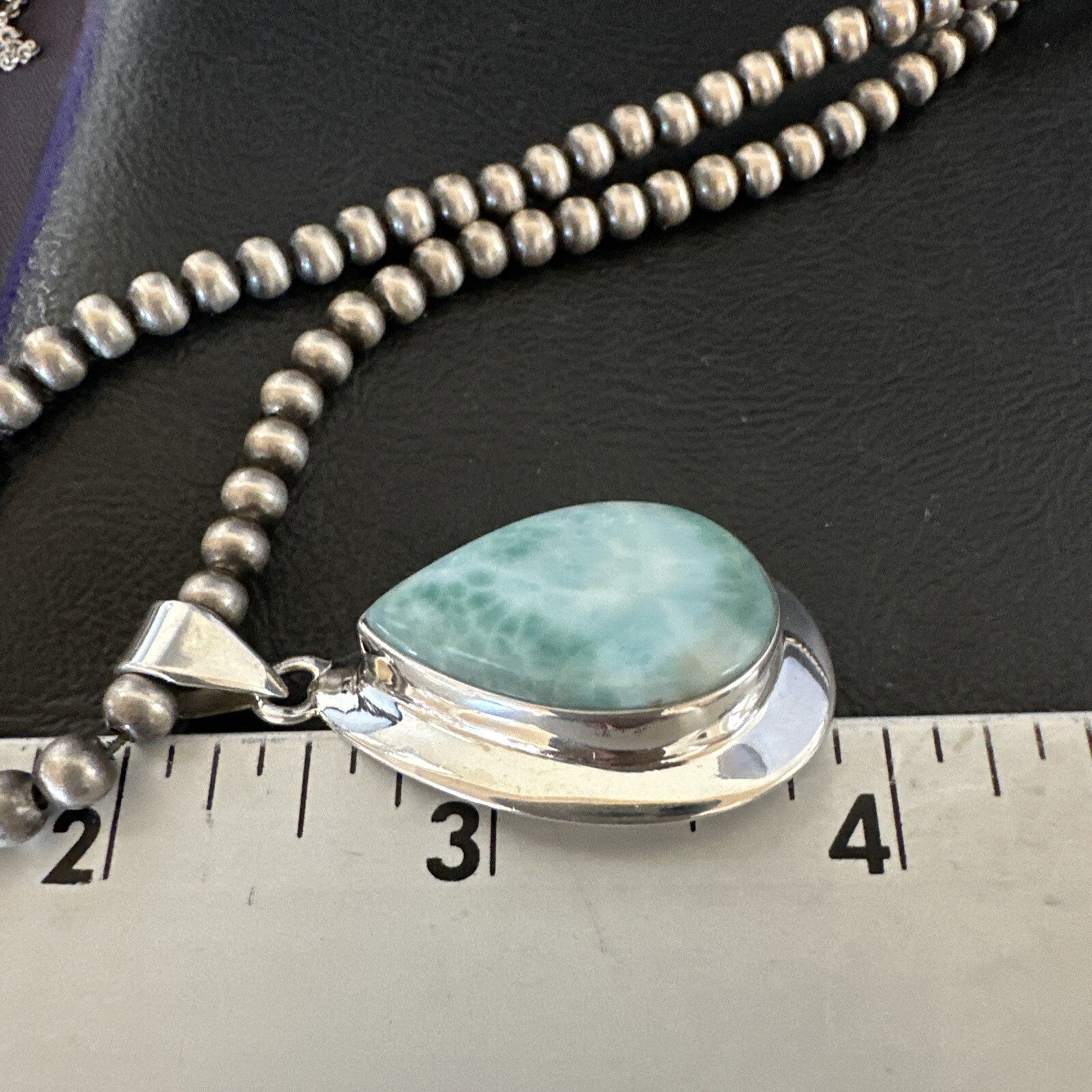 Womens Blue Larimar Pendant Navajo Sterling Silver Beads Necklace 17715