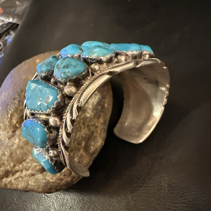 Sleeping  Beauty Kingman Turquoise Navajo Sterling Silver Cuff Bracelet 18138