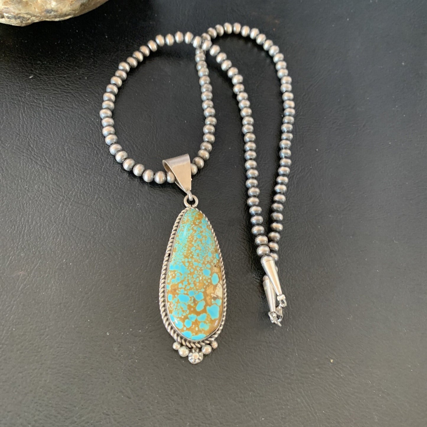 Mens Blue Turquoise #8 Pendant Navajo Pearls Sterling Silver Necklace 13262N