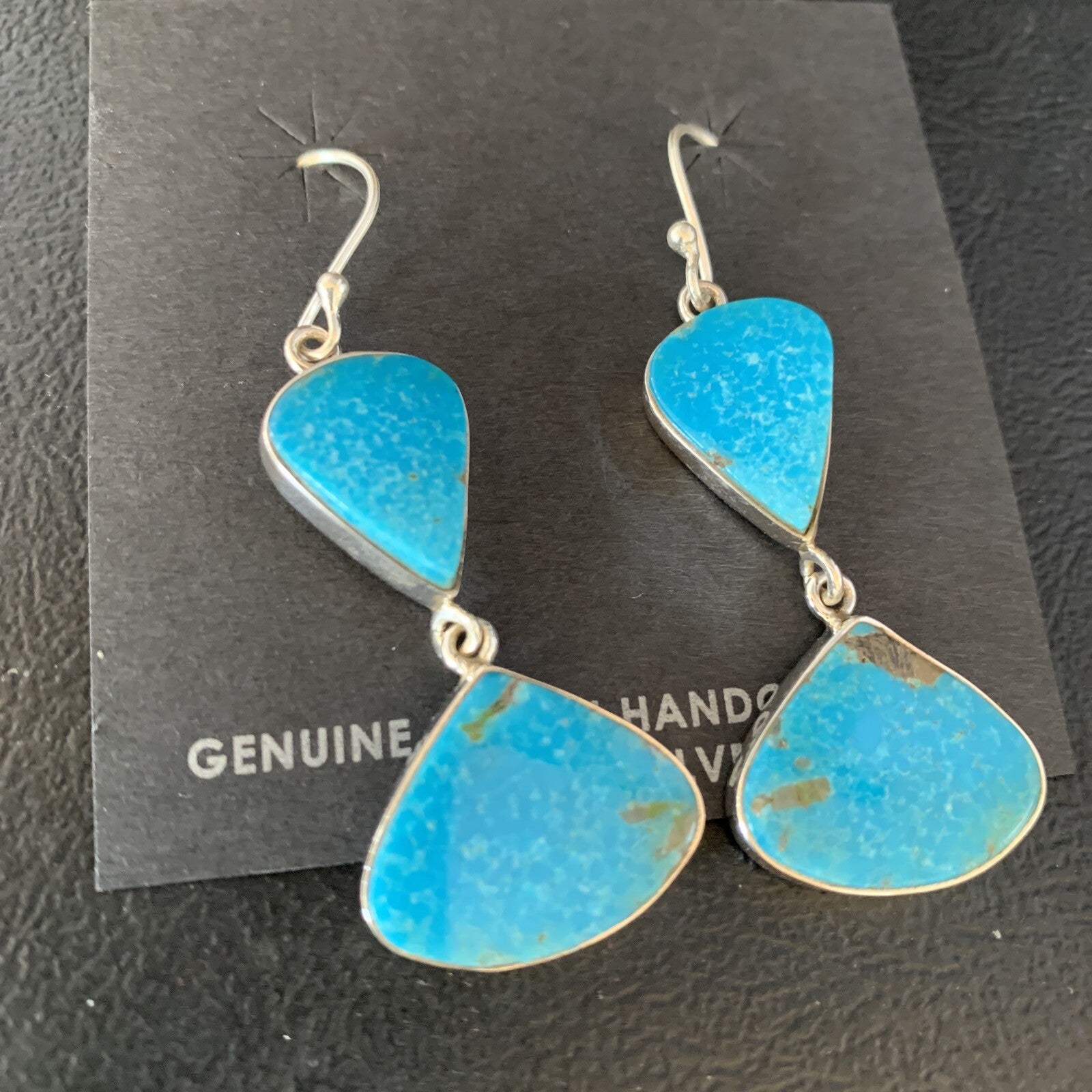 Kingman Turquoise Navajo Sterling Silver Dangle Earrings 1.5" 14013