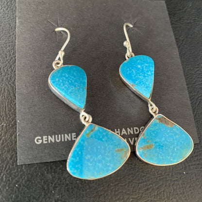 Kingman Turquoise Navajo Sterling Silver Dangle Earrings 1.5" 14013