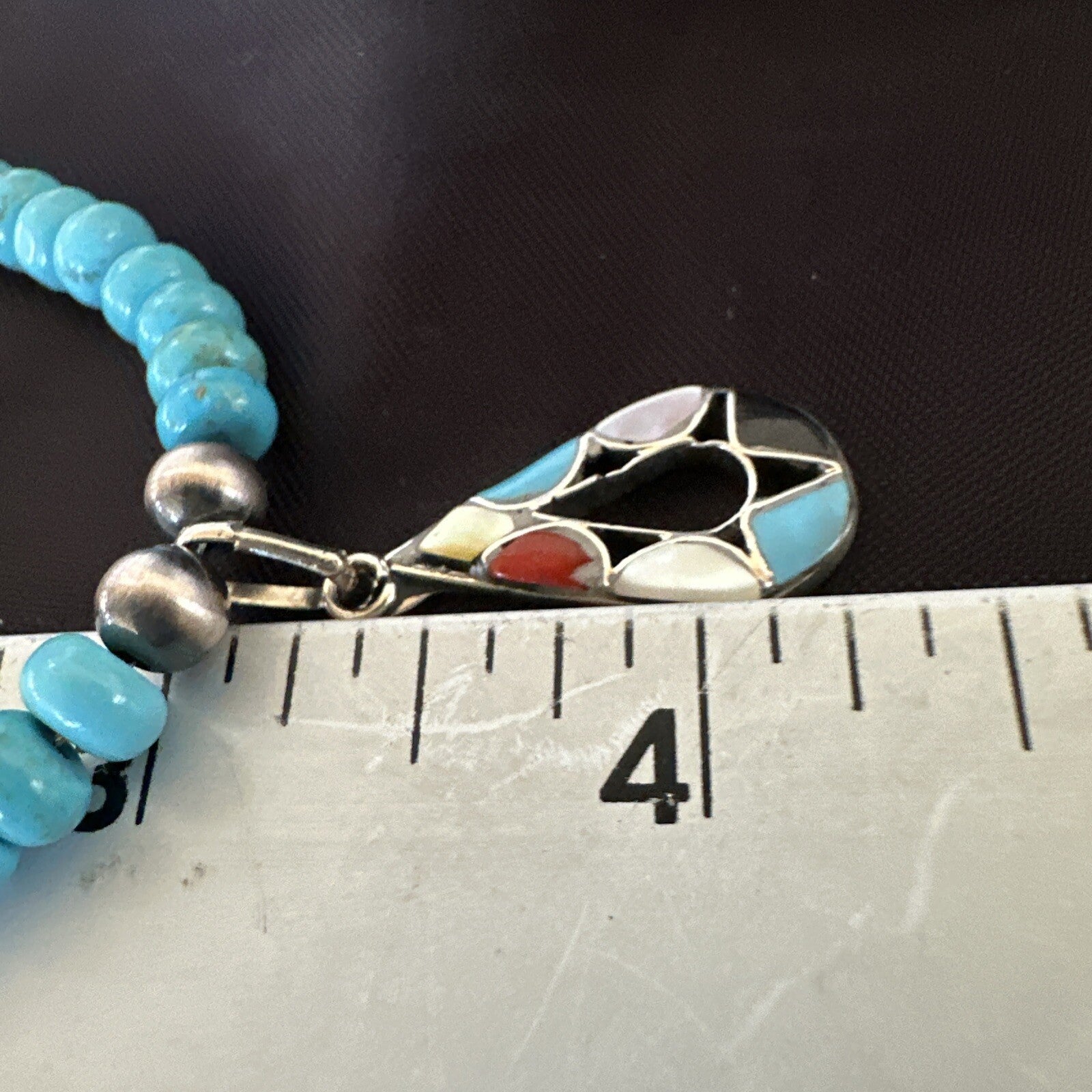 Zuni Turquoise Pink MOP Inlay Pendant 2Sided Necklace Sterling Silver 18064