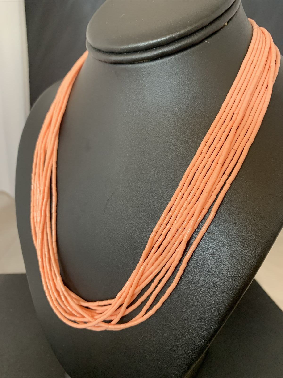 Peach Coral Stabilized Bead 10 Strands Navajo Sterling Silver Necklace 02210