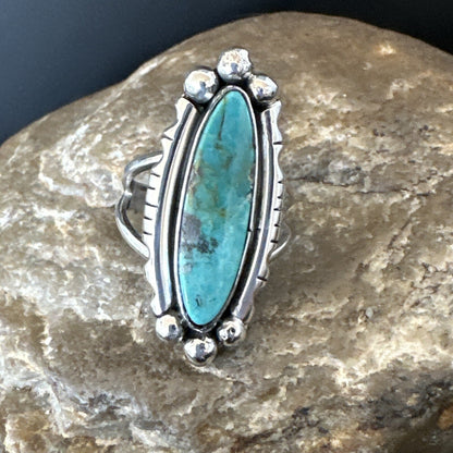 Blue Kingman Turquoise Native American Navajo Sterling Silver Ring Size 7 18629