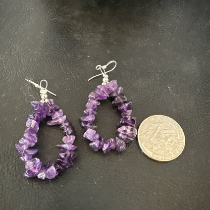 Purple Amethyst Nugget Bead Sterling Silver 1" Earrings 19019